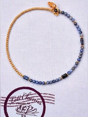 Natural Tanzanite & Gold In Assymetrical Handmade Artisan Designed Necklace